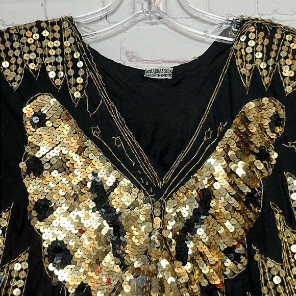 Vintage Gold Sequin Butterfly Top with Silk Lining - Picture 3 of 11